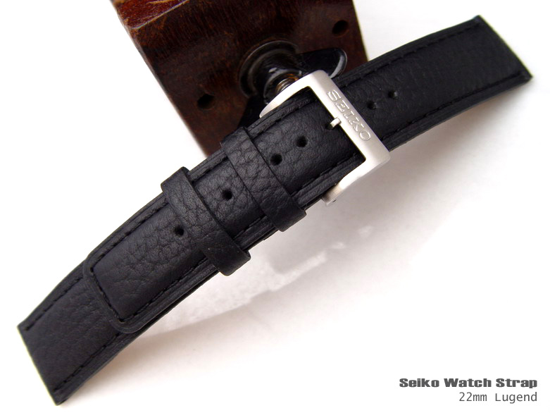 (SEI-LE22-190)SEIKO CALF Z 22mm BUFFALO GRAIN GENUINE LEATHER BLACK WATCH BAND,