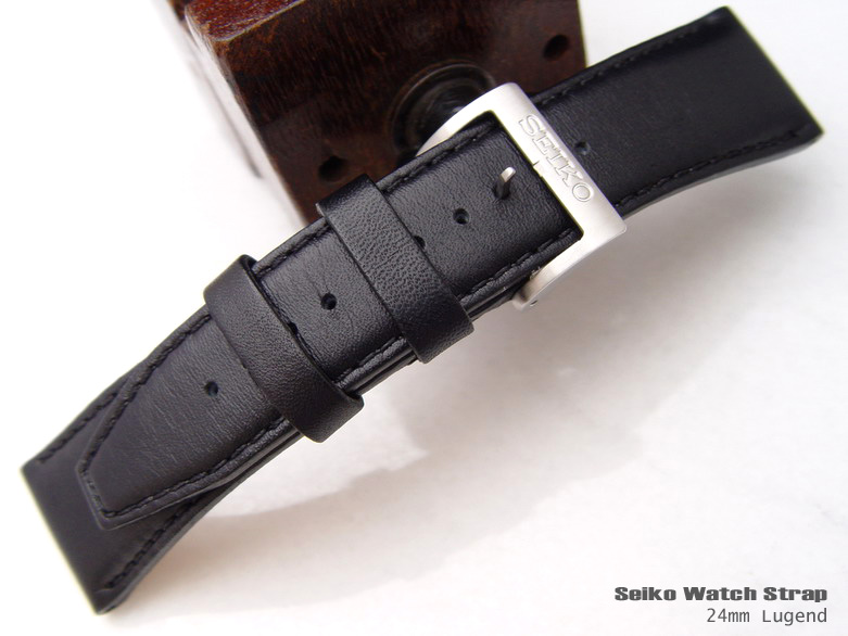 Seiko 24mm Genuine Calf Z Black Leather Strap Band