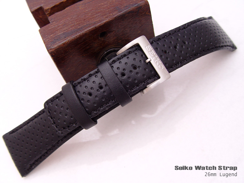 (LE26-183) SEIKO 26mm SPORTURA TYPE GENUINE LEATHER BLACK WATCH BAND