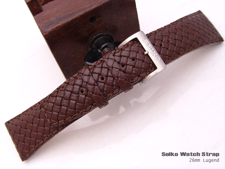 SEIKO RATTAN RELIEF GENUINE LEATHER 26mm IN BROWN WATCH BAND, BRACELET