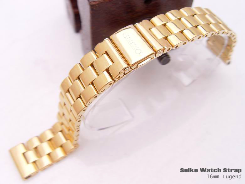SEIKO 16MM GOLD PLATED STAINLESS STEEL WATCH BAND, BRACELET
