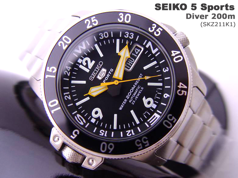 SEIKO 5 Sports Auto Diver Compass 200M SKZ211K1 BLACK