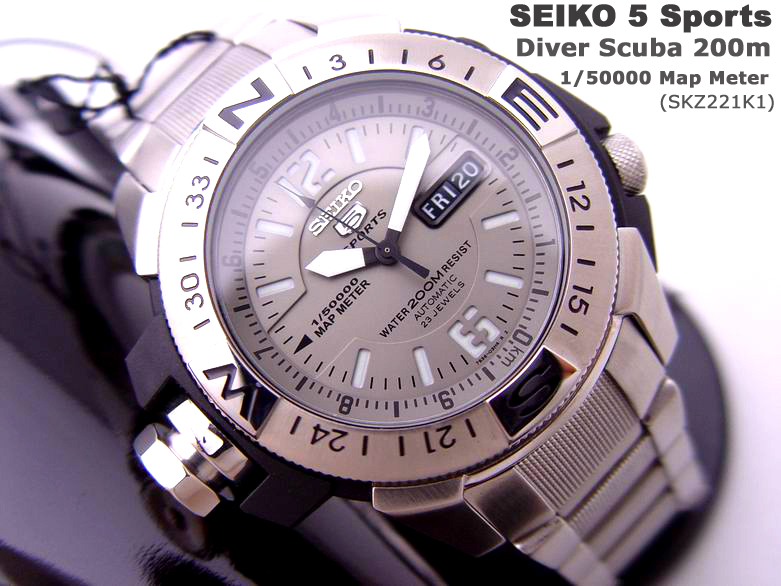 Seiko 5 Sports 1/50000 Map Meter SKZ221K1 WR 200m Auto
