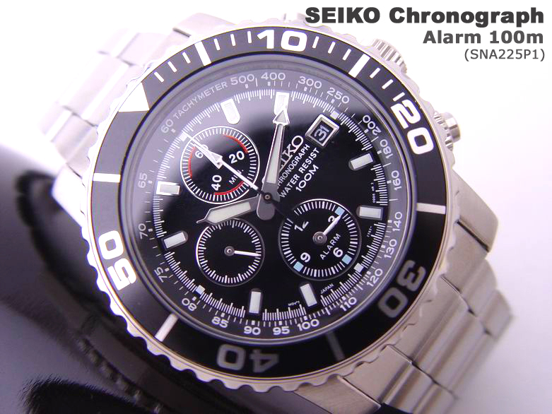 SEIKO Daytona Tachymeter Alarm Chronograph SNA225P1 New