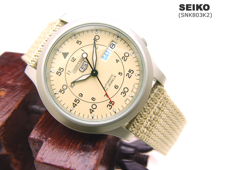 Seiko Cream dial Military Style*Nylon Strap*New*SNK809K2