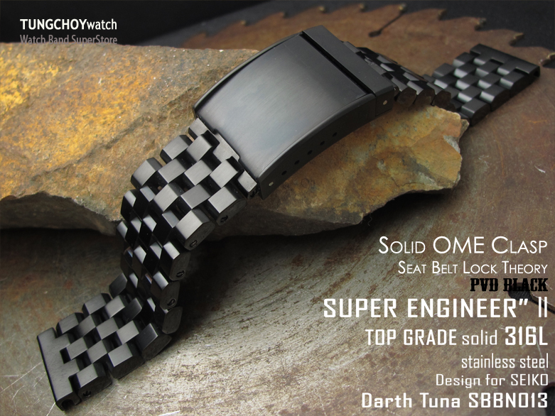 21.5mm SUPER Engineer Type II Solid Stainless Steel Watch Bracelet, Seiko Tuna Replacement Strap, Dome Deployant