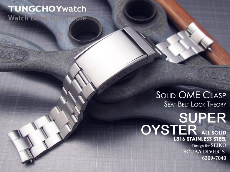 22mm Stainless Steel Super Oyster Type II for SEIKO Diver 6309-7040, Solid Seatbelt Clasp