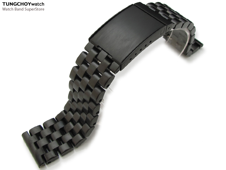 22mm SUPER Engineer Solid Stainless Steel Watch Band PVD Black OME Seatbelt Clasp