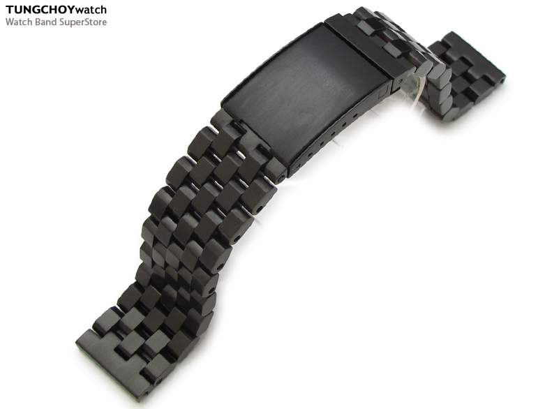 22mm SUPER Engineer Type II Flatten Solid Stainless Steel Straight End Watch Band, OME seatbelt clasp, PVD Black
