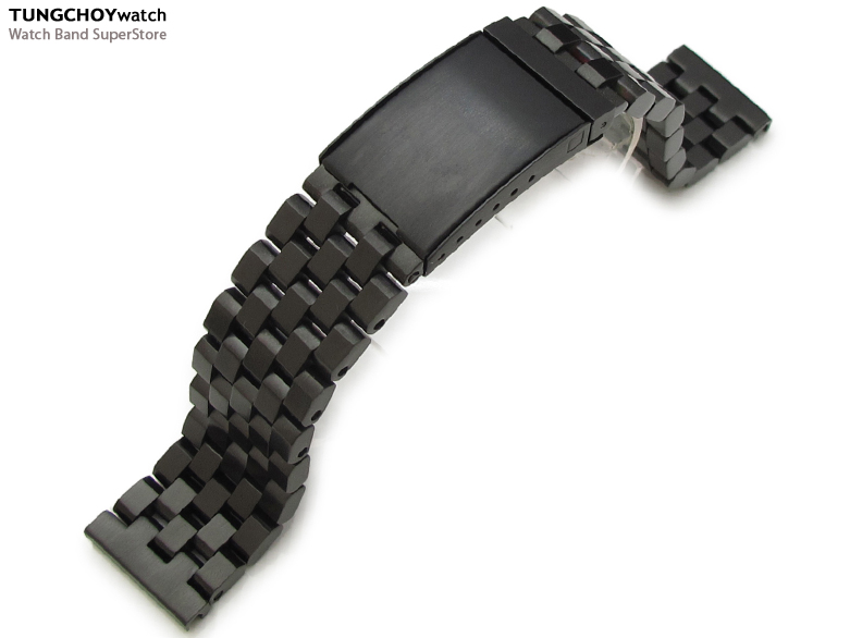 23mm SUPER Engineer Type II Flatten Solid Stainless Steel Straight End Watch Band, OME seatbelt clasp, PVD Black