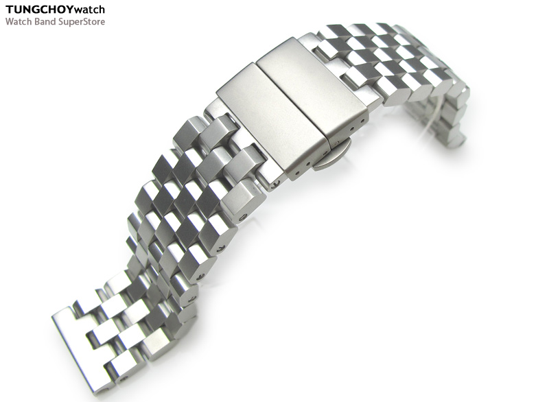 22mm SUPER Engineer Type II Solid Stainless Steel Straight End Watch Band, Deployantt Clasp Sandblast Finish
