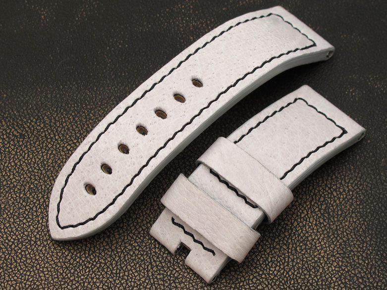 24mm Light Grey Suede Calf Watch Strap Black Stitches for Pin-Buckle Use