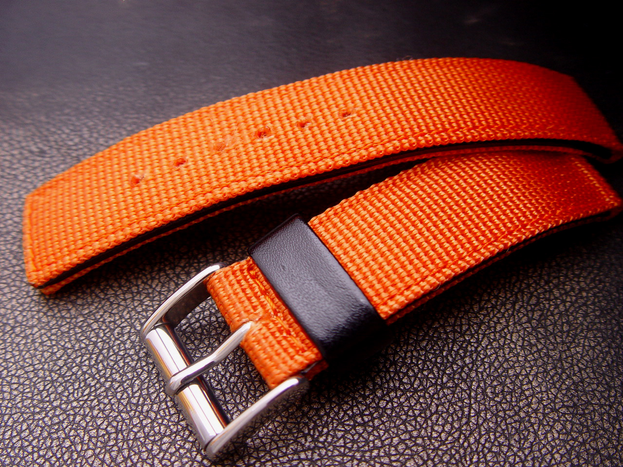 (TAT-NN20-005)Nylon w/ Leather Sandwich-Orange-Rolex Sport Watch Strap