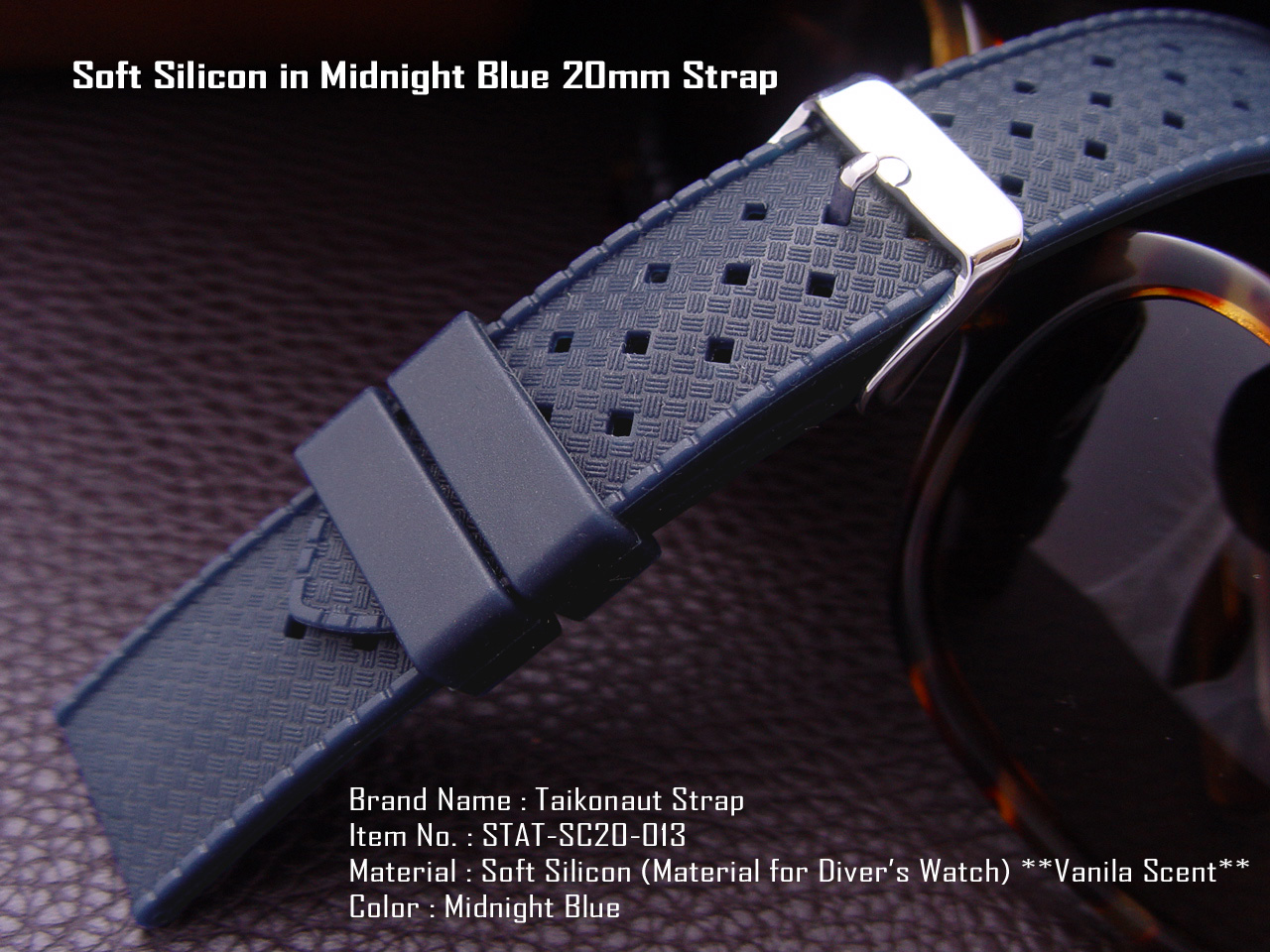 20mm Soft Silicone Midnight Blue Porous Watch Band Diver Watch Strap