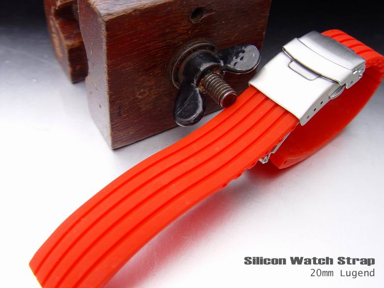 20mm Ferrari Red Medium Soft Silicone Black 4 Groove Line Sport Watch Band
