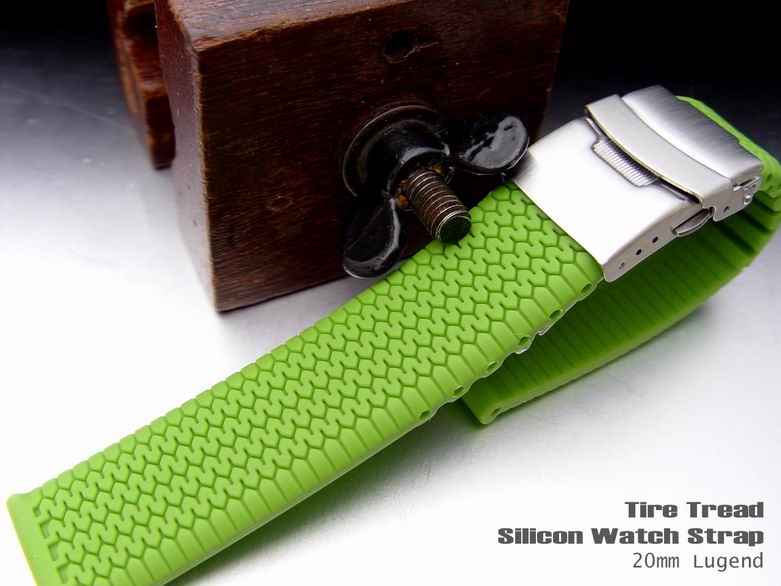 20mm Green Tire Tread Silicone Watch Band Diver Clasp for Sport Watch Band