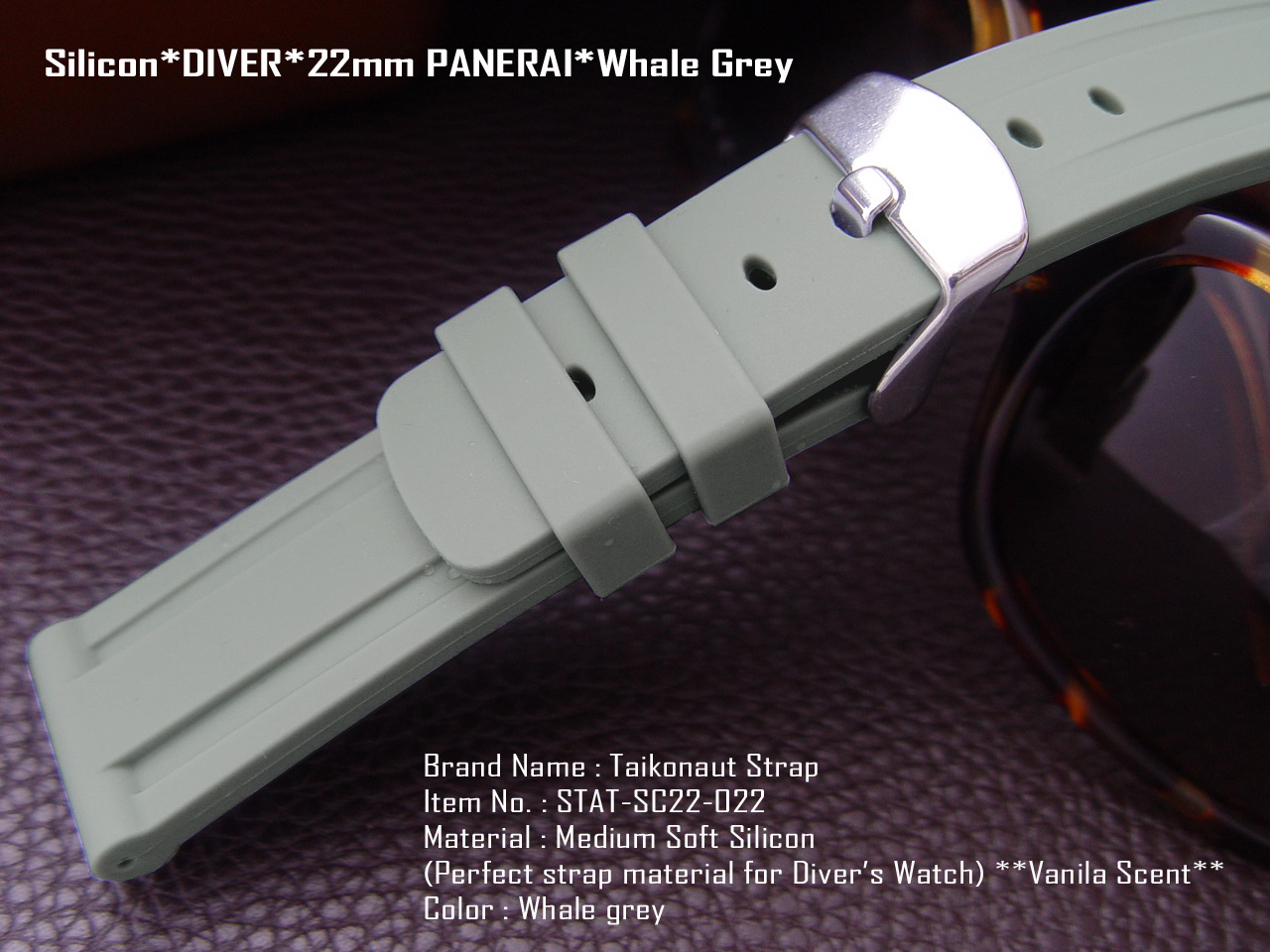 22mm Whale Grey Silicone Diver Watch Band Watch Strap