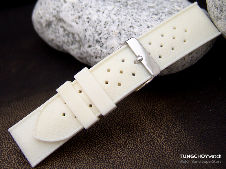 24mm Soft Silicone White Porous Watch Band Diver Watch Strap