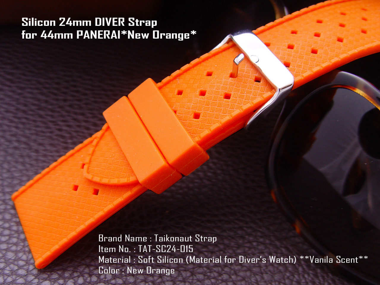 24mm Soft Silicone Orange Porous Watch Band Diver Watch Strap