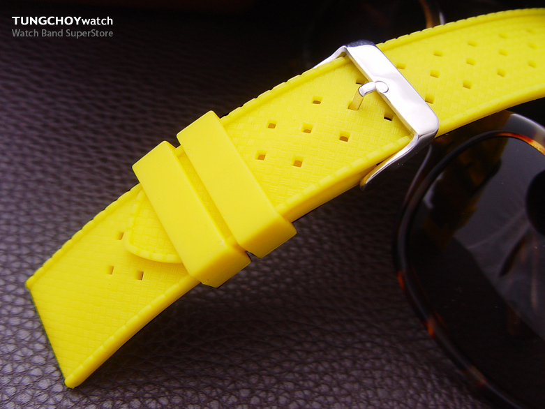 24mm Soft Silicone Ferrari Yellow Porous Watch Band Diver Watch Strap
