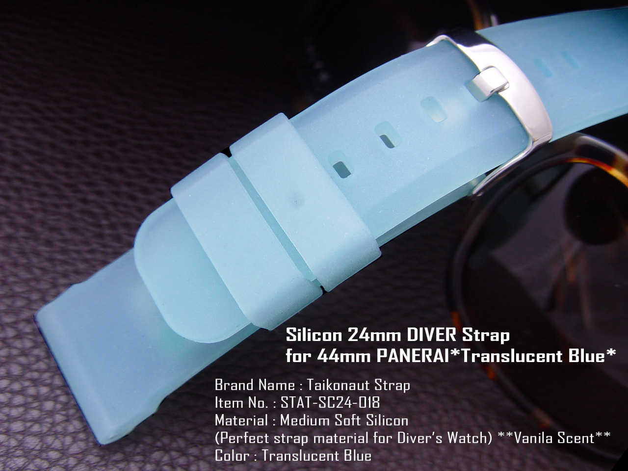 24mm Mid Soft Silicone Translucent Blue Watch Band Diver Watch Strap