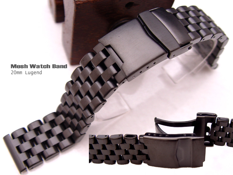 20mm Super Engineer 316L Solid Stainless Steel Heavy Diver Watch Bracelet Straight Lug PVD Black