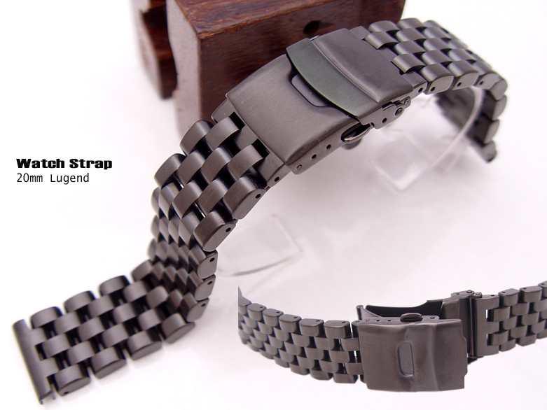 20mm Super Engineer Solid 316L Link Stainless Steel Watch Band IP Black B