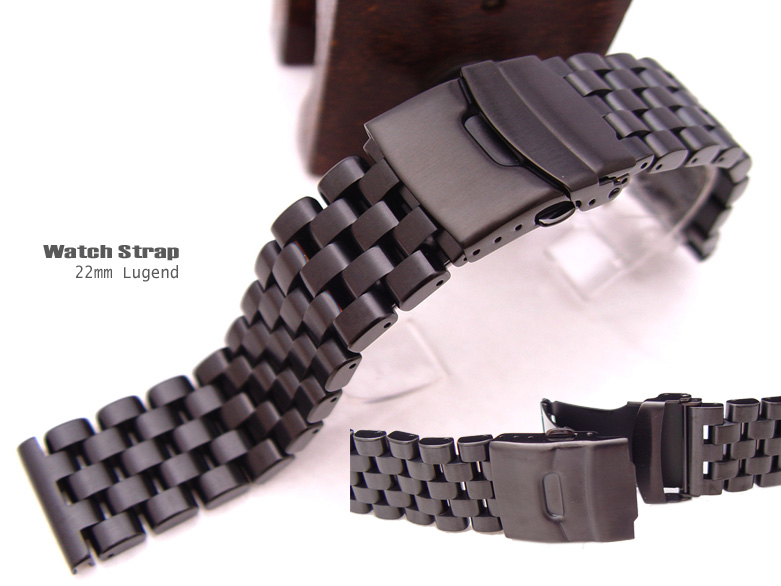 22mm Super Engineer Solid Stainless Steel Watch Band Diver Bracelet Titanium Black