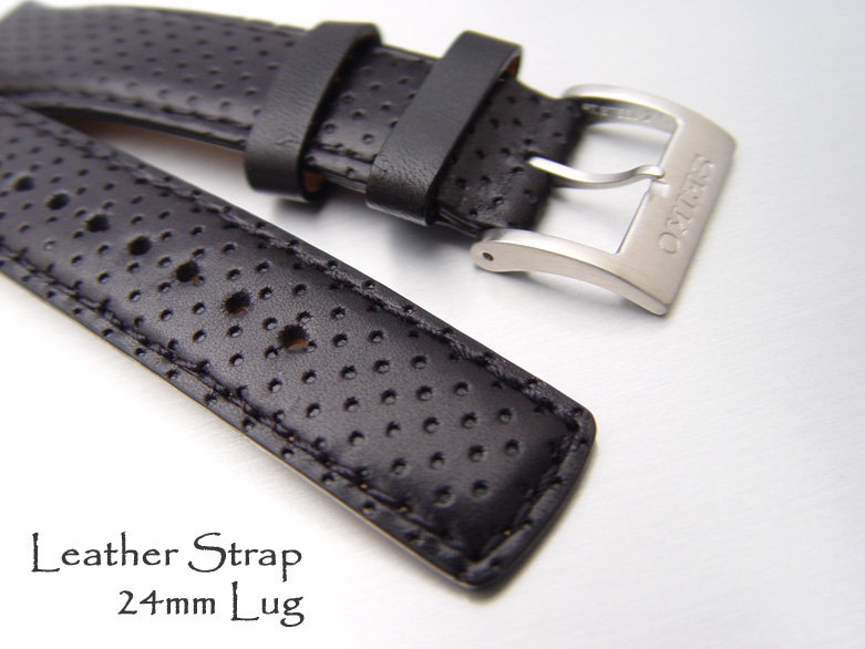 Seiko 24mm Sportura Type Genuine Leather Black Watch Band Strap