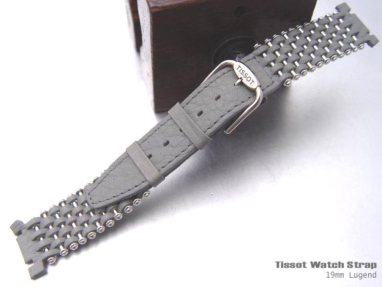 (TISS-LE1914-027) 19mm Authentic Tissot Unique Grey Watch Leather + Pins Strap